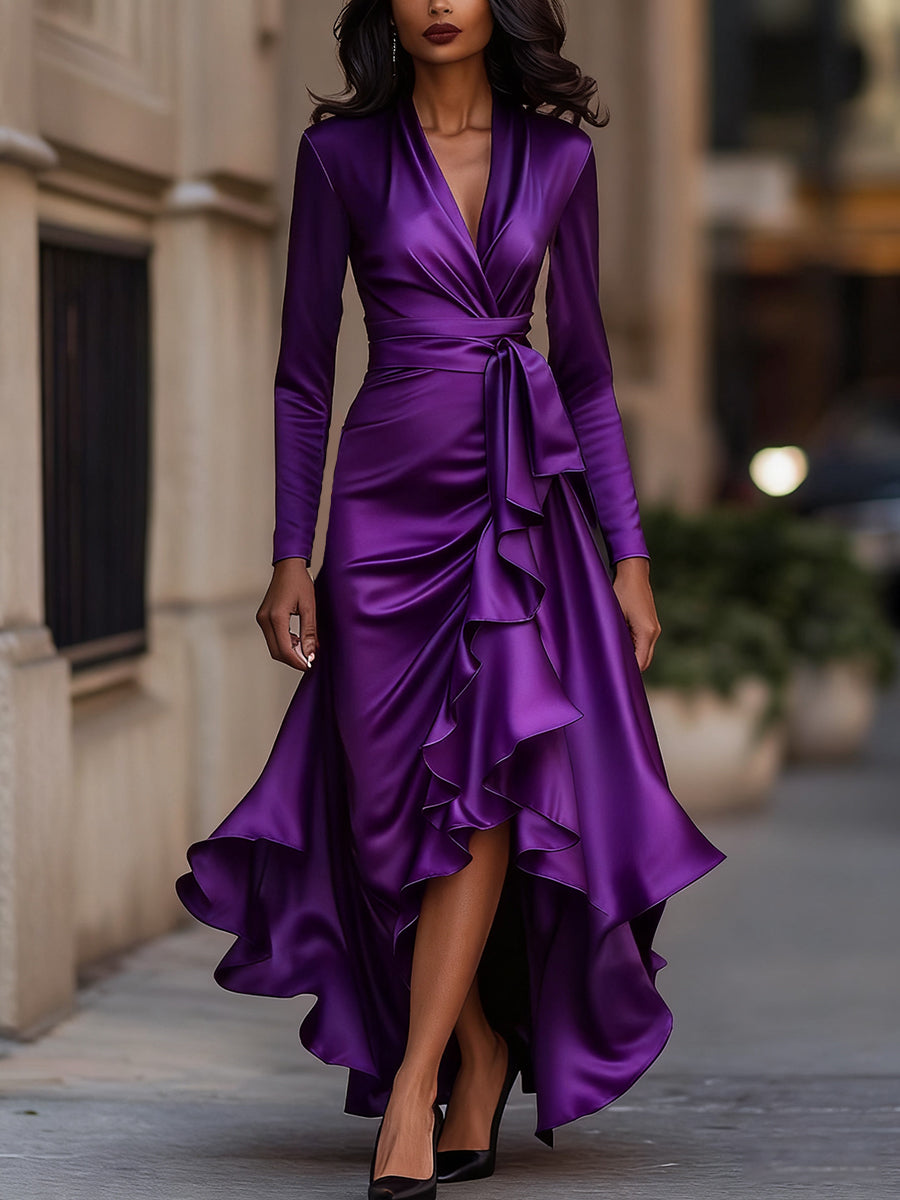 Mathilde™ — Robe portefeuille satinée élégance intemporelle