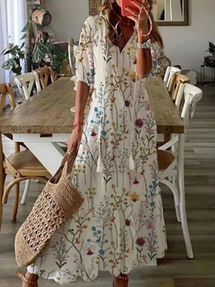 Élodie™ — Robe maxi florale veloutée élégante