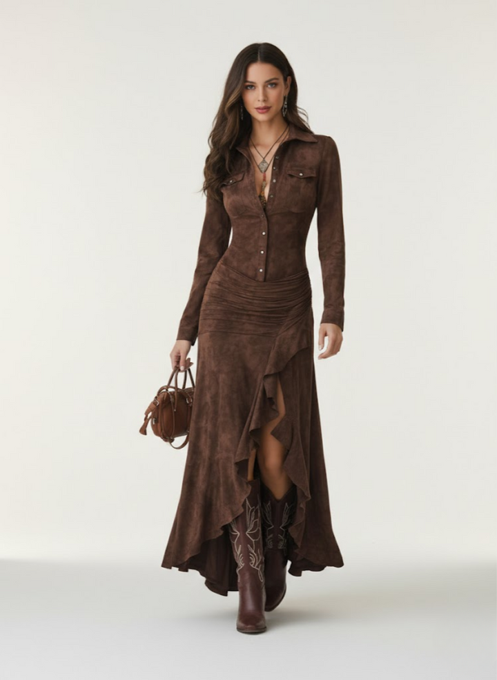 Anja™ — Robe longue fluide à volants